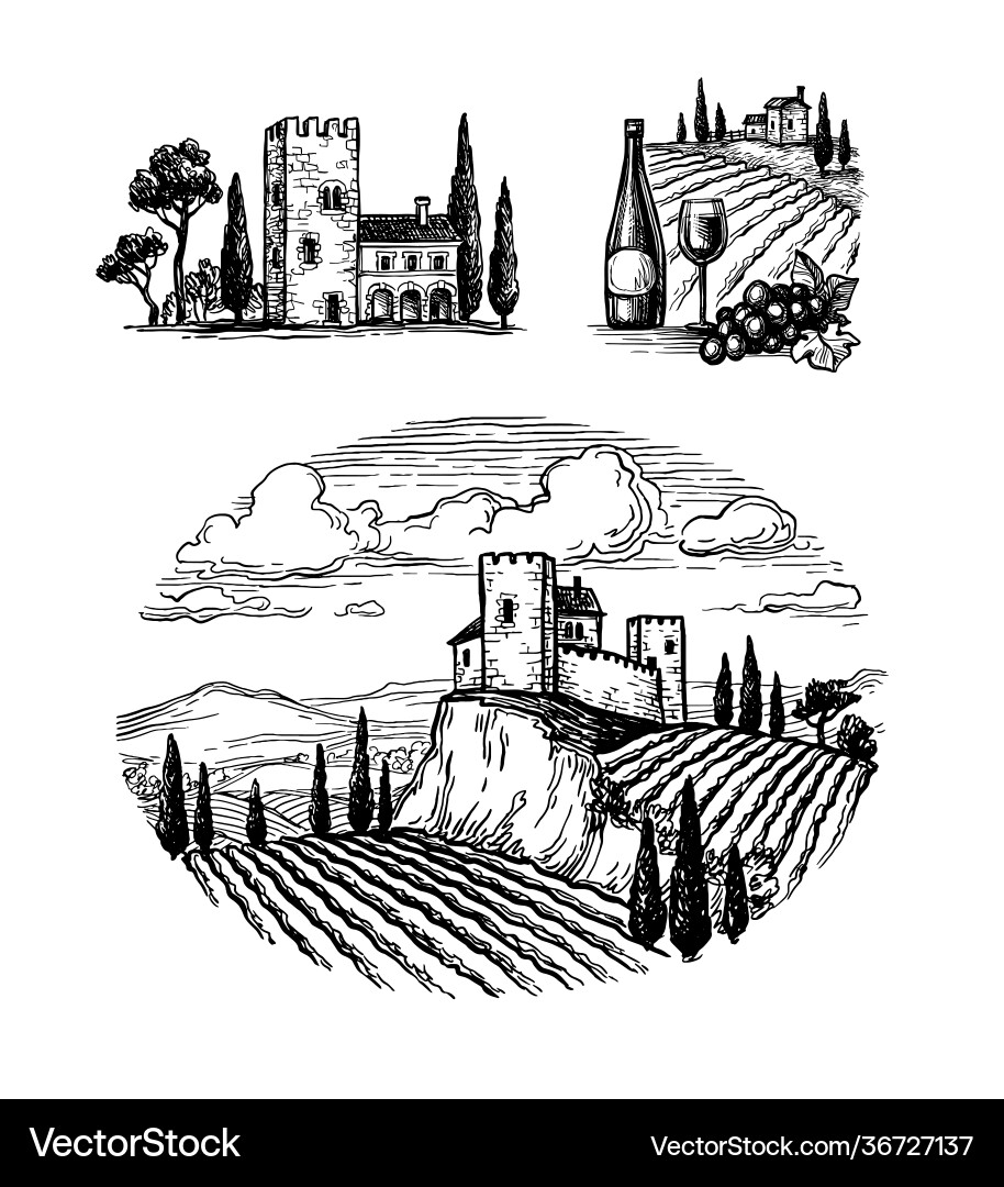 Ink sketches italian views Ink sketches italian views vector image