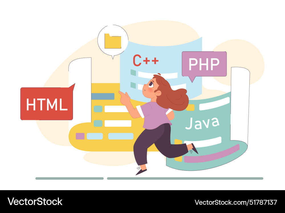 Little girl programming and coding computer Little girl programming and coding computer vector image