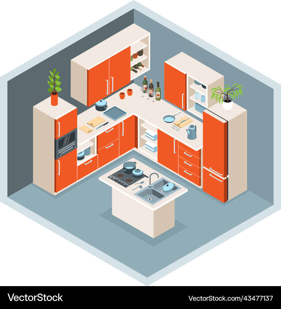 Modern kitchen interior composition vector image