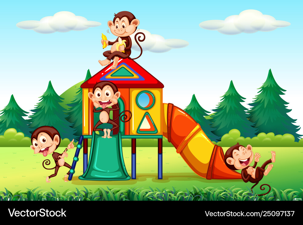 Monkey on Playground Slide Vector Image
