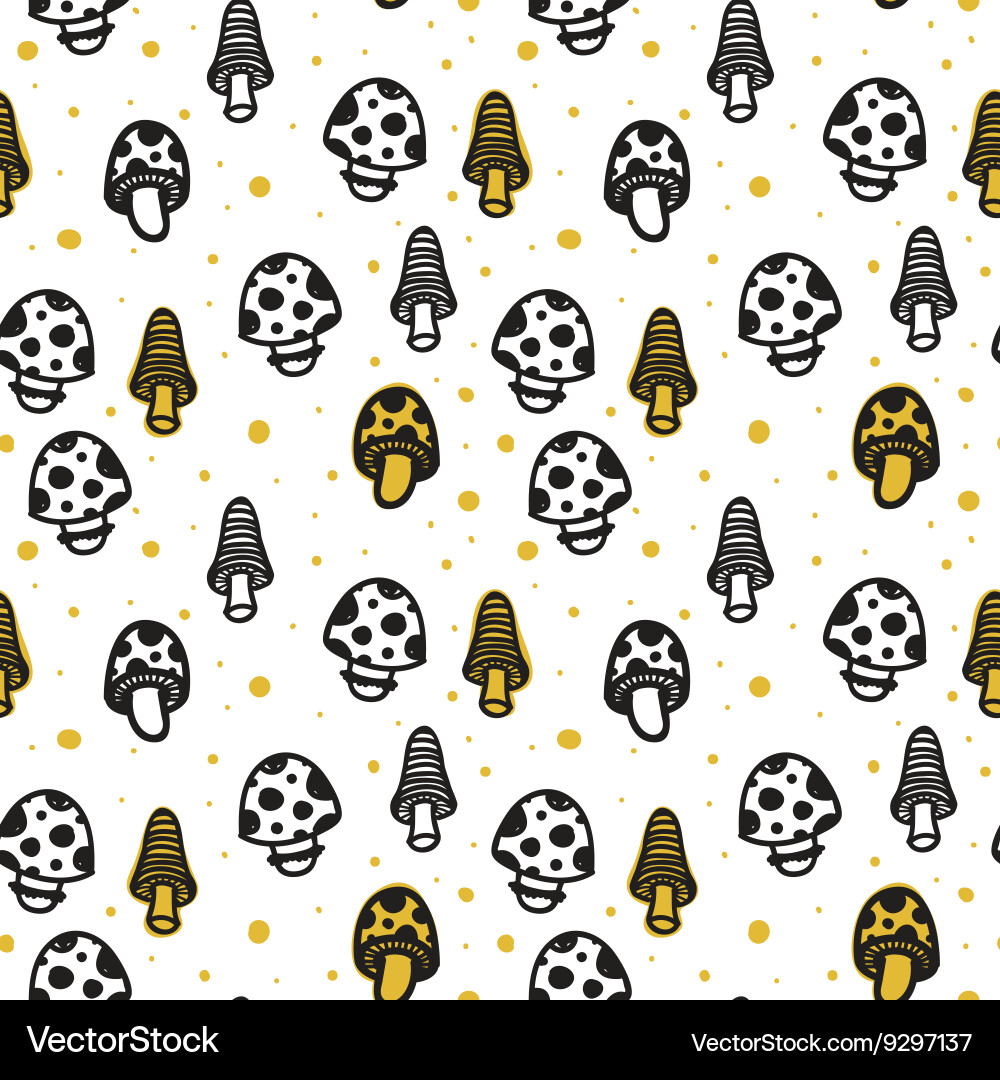 Mushroom Seamless Pattern with Chaotic Dots vector image