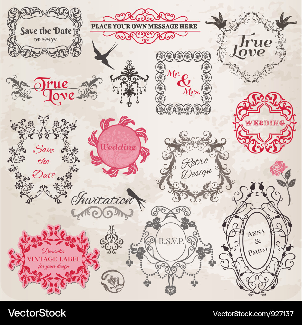 Wedding vintage frames and design elements Vector Image
