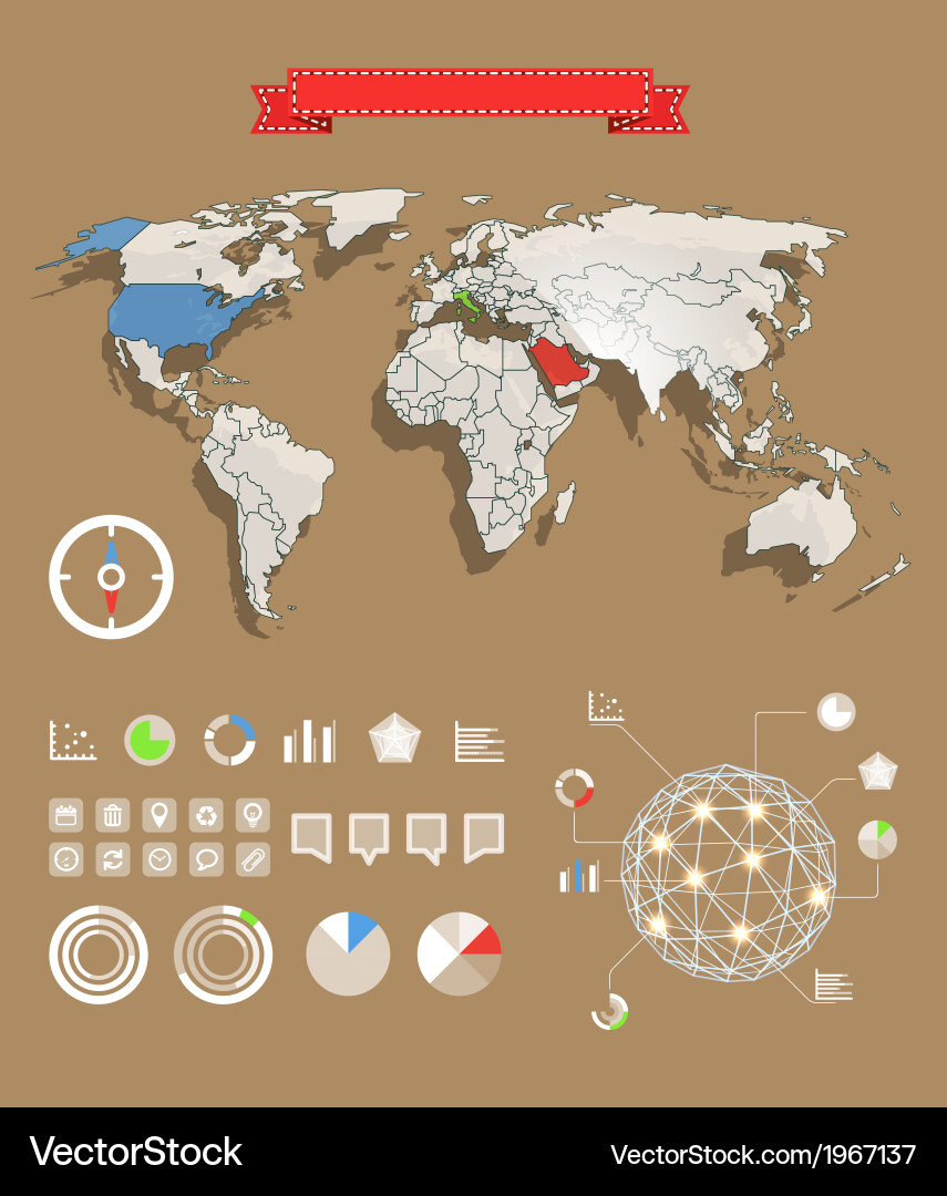 World Map with Charts and Data Visualization Vector Image