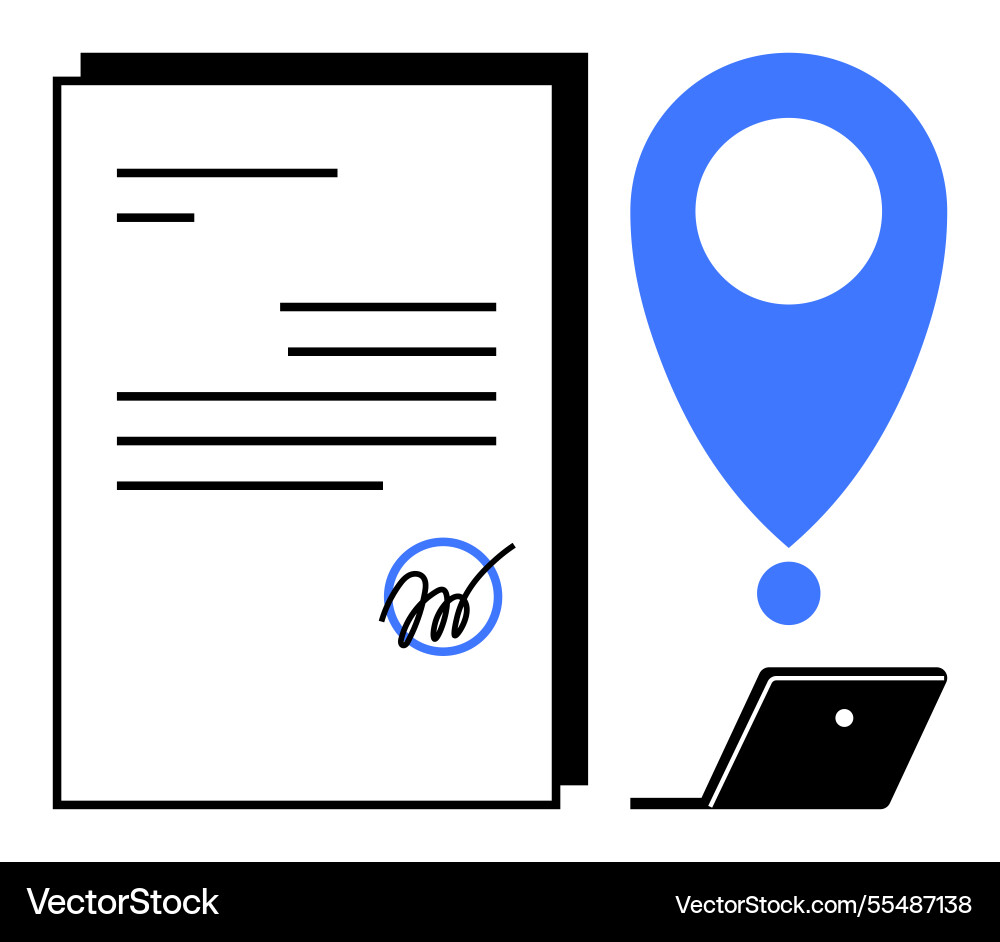 Contract document with signature location pin Contract document with signature location pin vector image