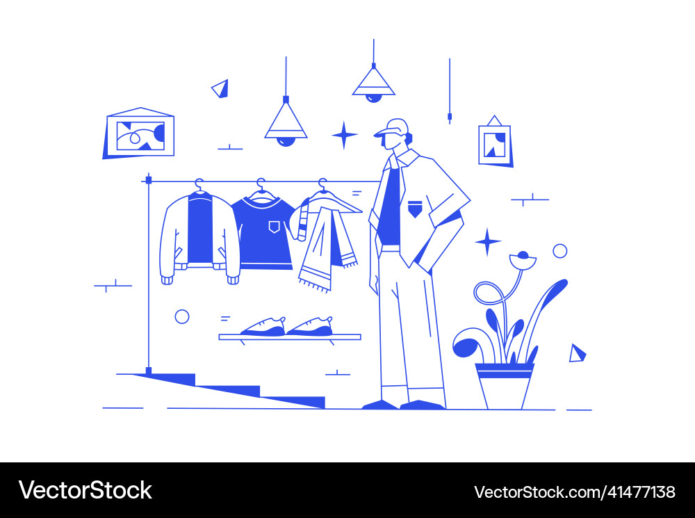 Guy fitting clothes in dressing room vector image