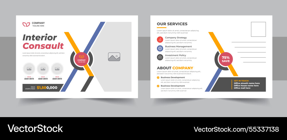 Interior postcard design template Interior postcard design template vector image
