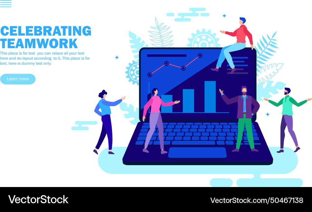 Team working around the computer and graph work Vector Image