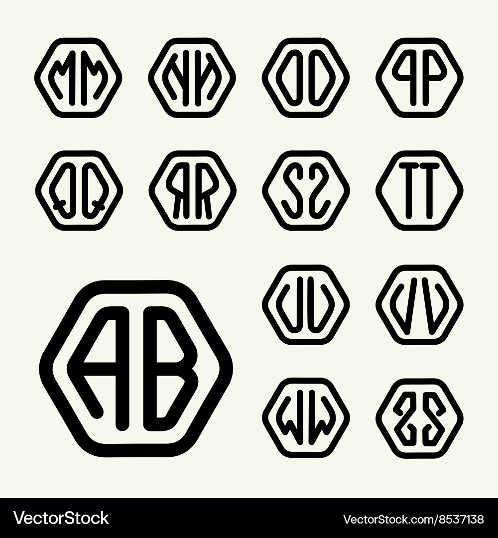 Two Letter Monogram Hexagon Templates vector image