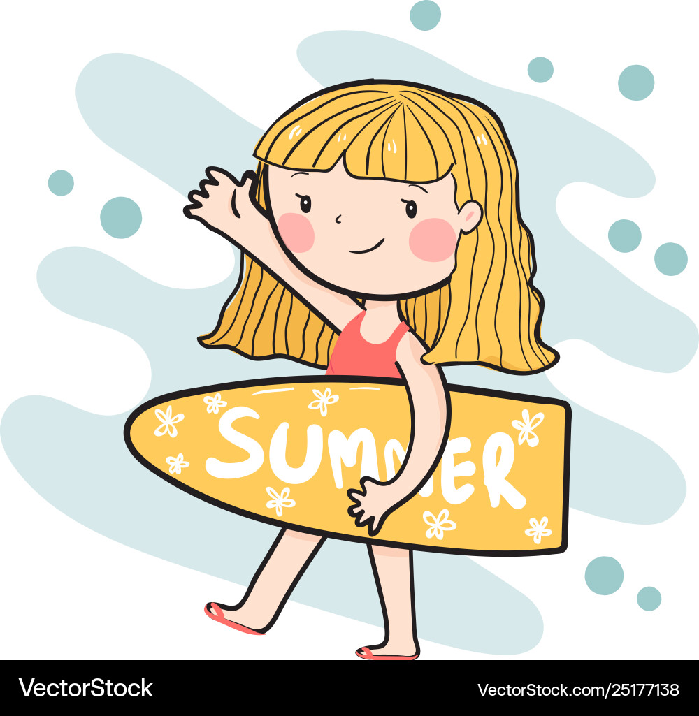 Zeichnen süß glücklich surfer Mädchen im Sommer Zeichnen süß glücklich surfer Mädchen im Sommer vektorbild