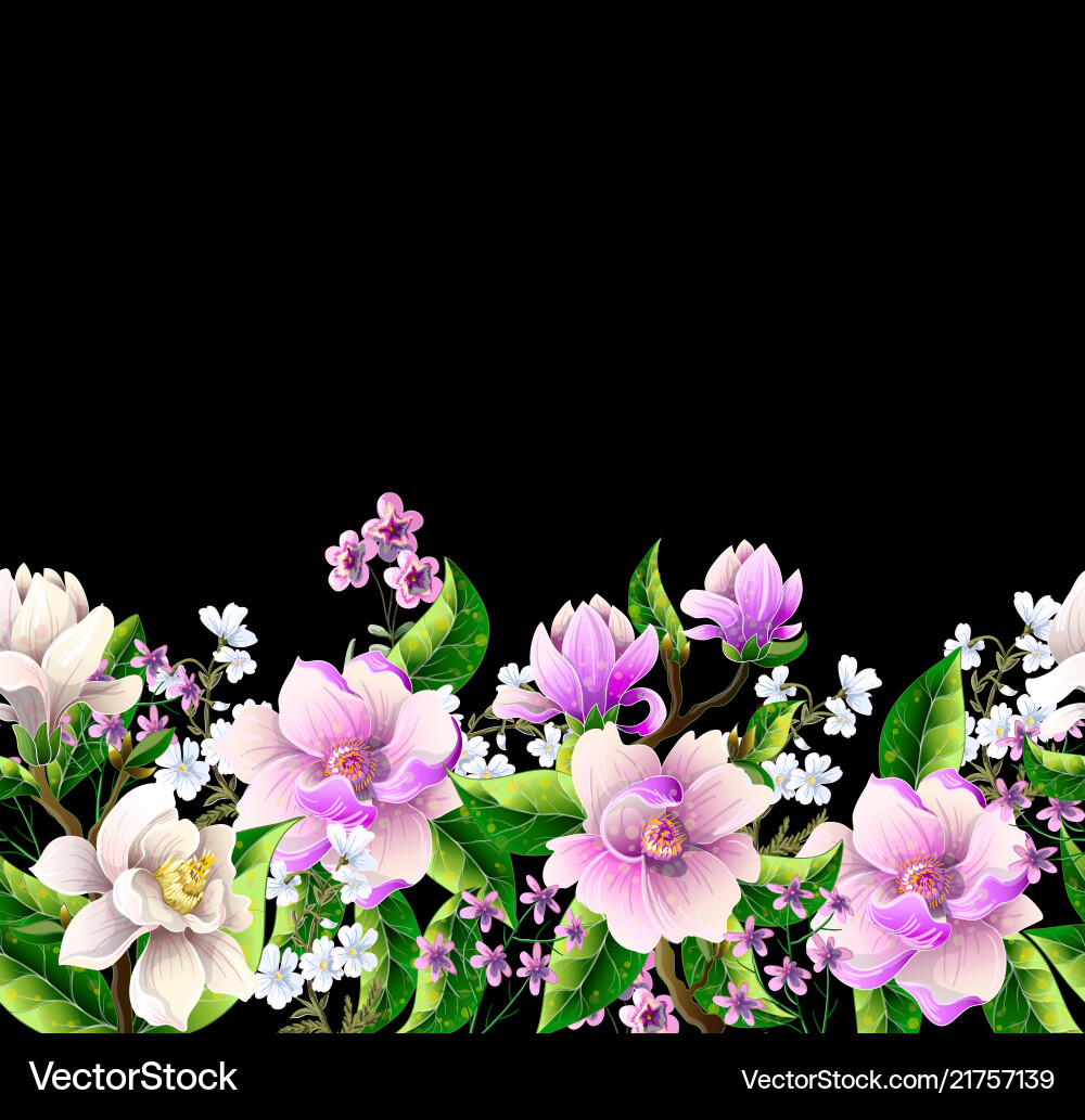 Border with magnolia flowers vector image