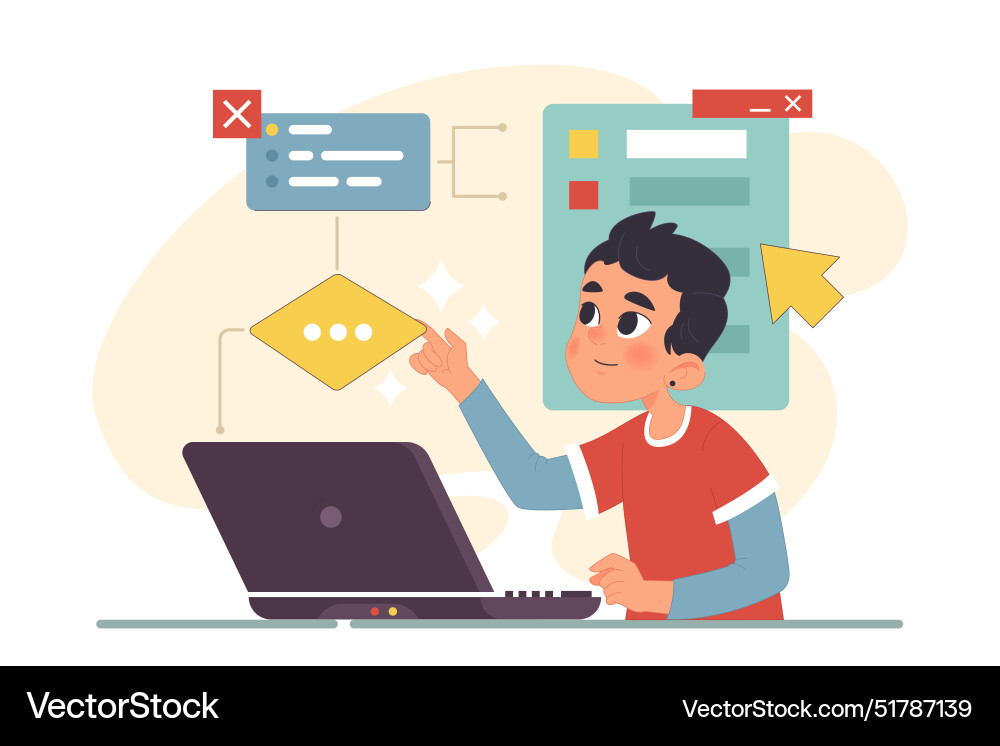 Kleiner Junge Programmierung und Codierung Computer Kleiner Junge Programmierung und Codierung Computer vektorbild