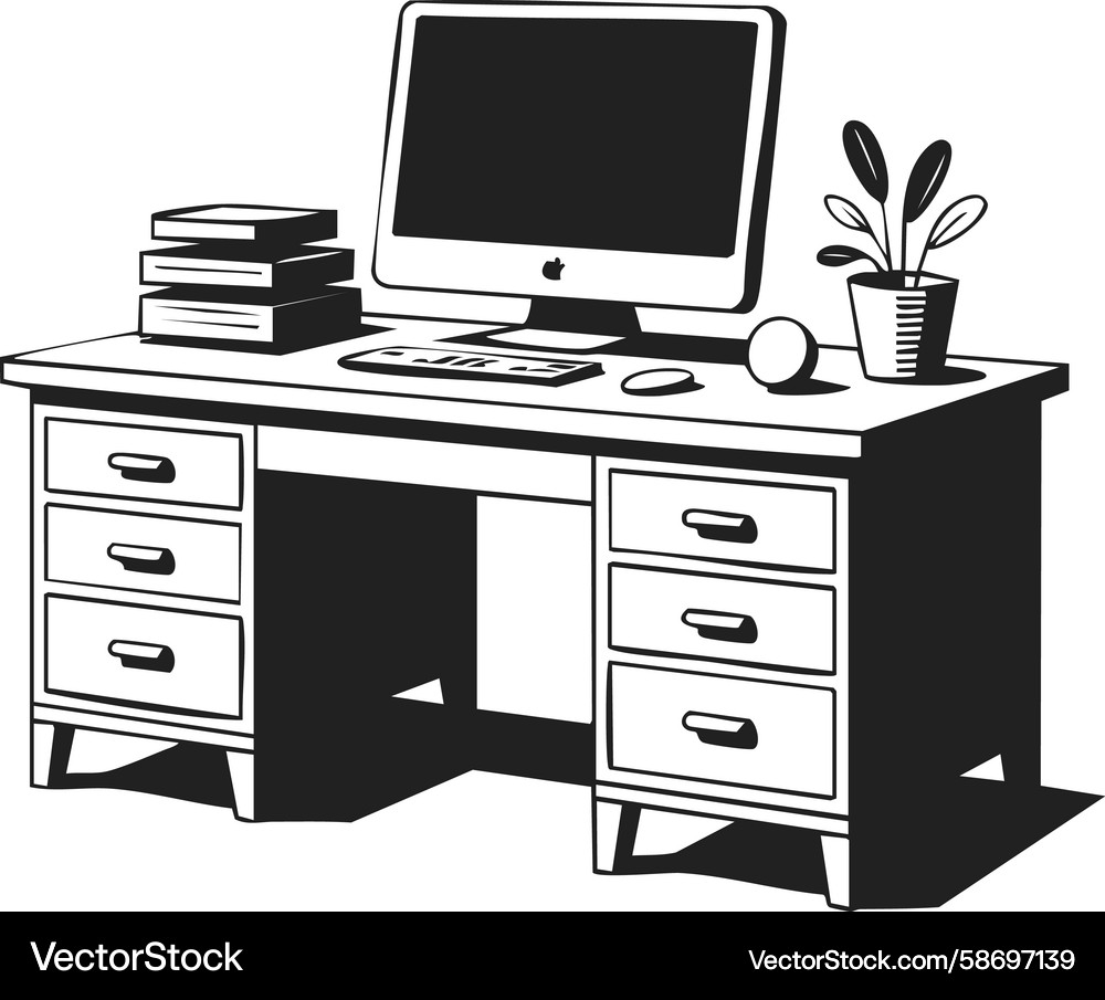 Office desk computer workstation desktop setup Vector Image