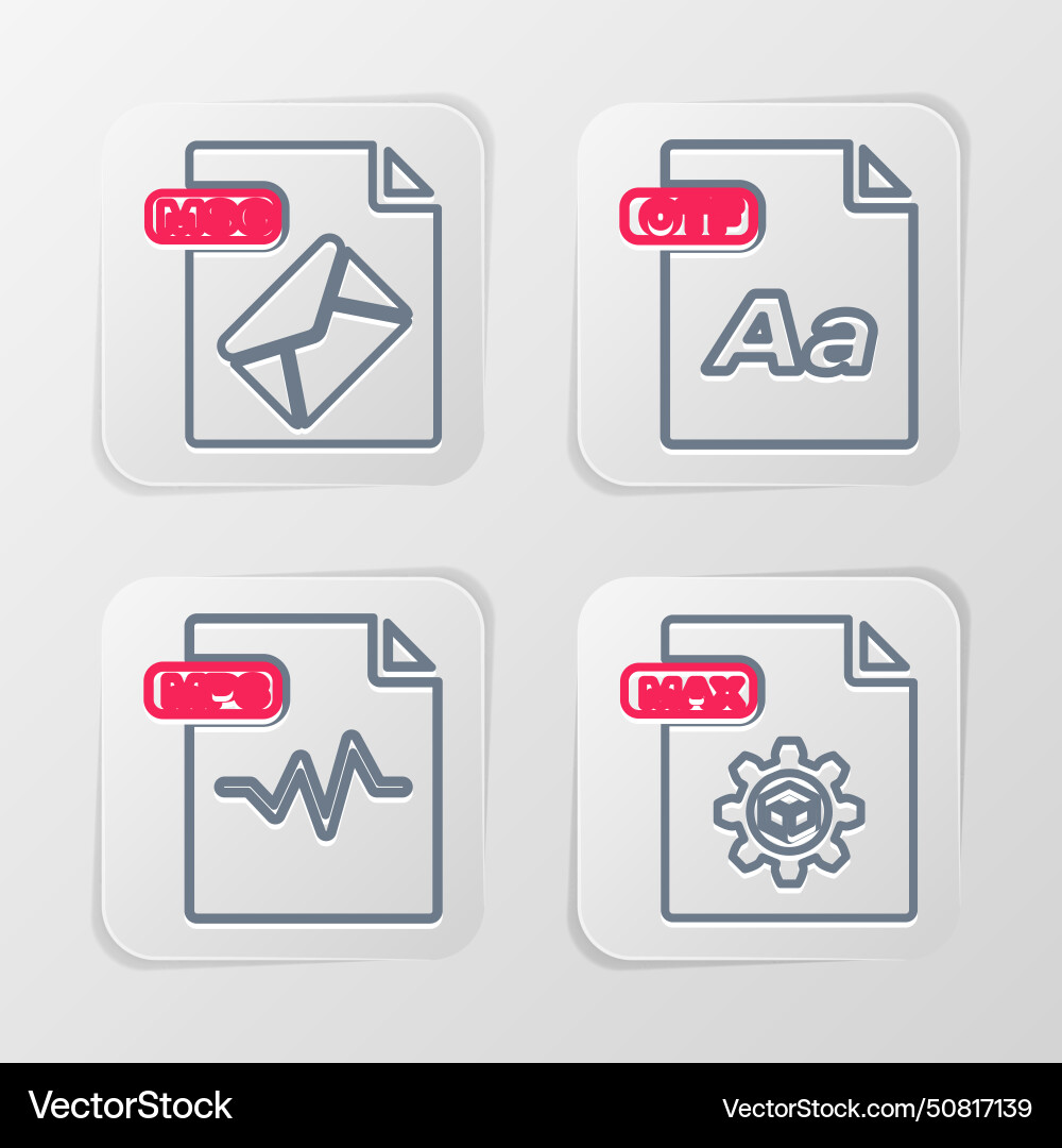 Set line max file document mp3 otf and msg icon Set line max file document mp3 otf and msg icon vector image