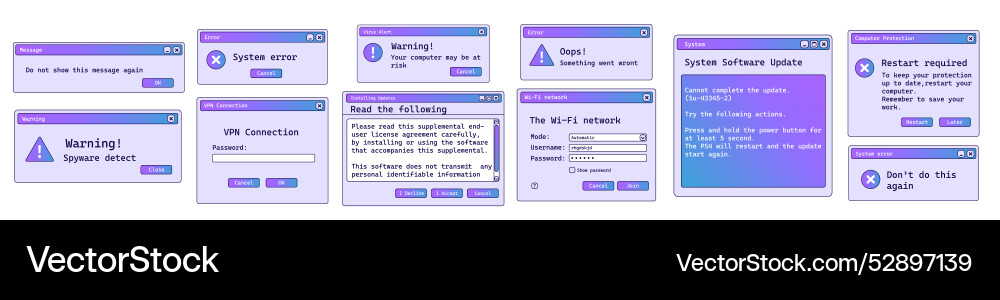 Set of error window message in old style vector image