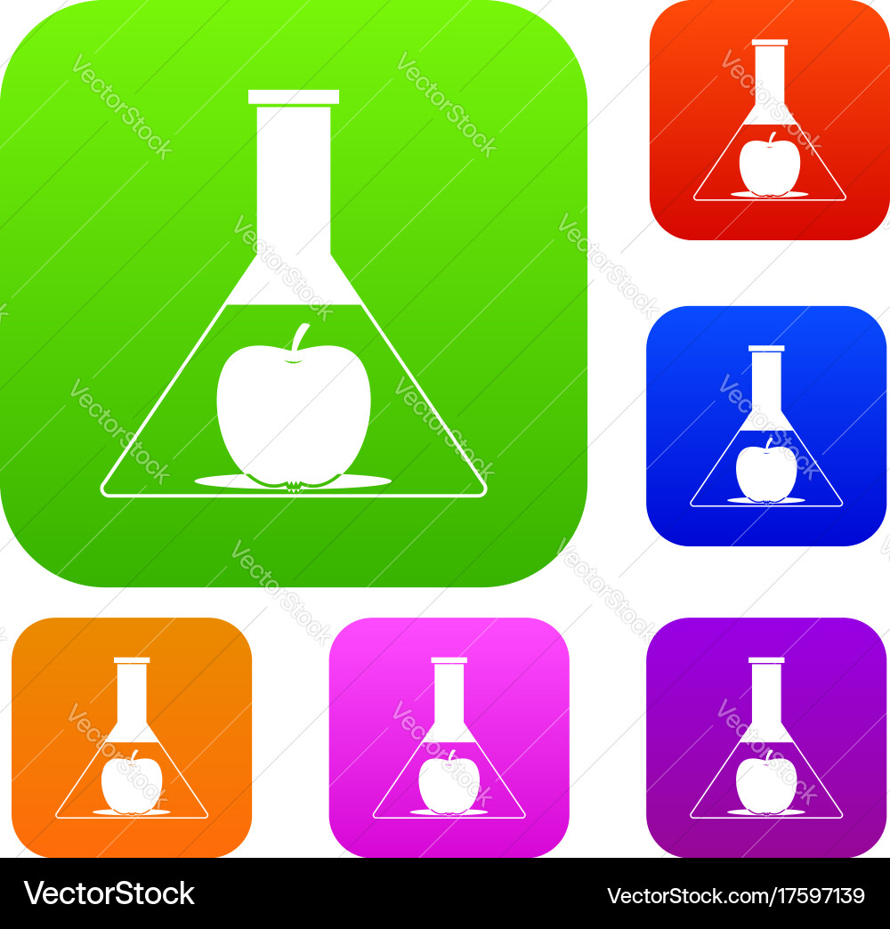 Test flask with apple set color collection vector image