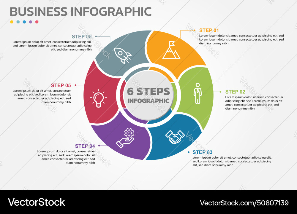 Visual data presentation cycle diagram with 6 Visual data presentation cycle diagram with 6 Vector Image