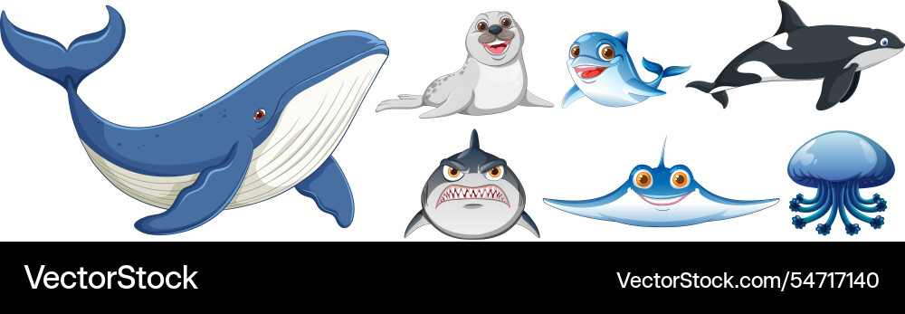 Colorful cartoon sea creatures in a playful scene Colorful cartoon sea creatures in a playful scene vector image