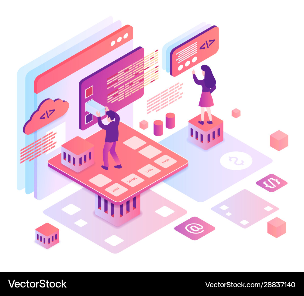 Computer Coding Isometric Concept Vector Image