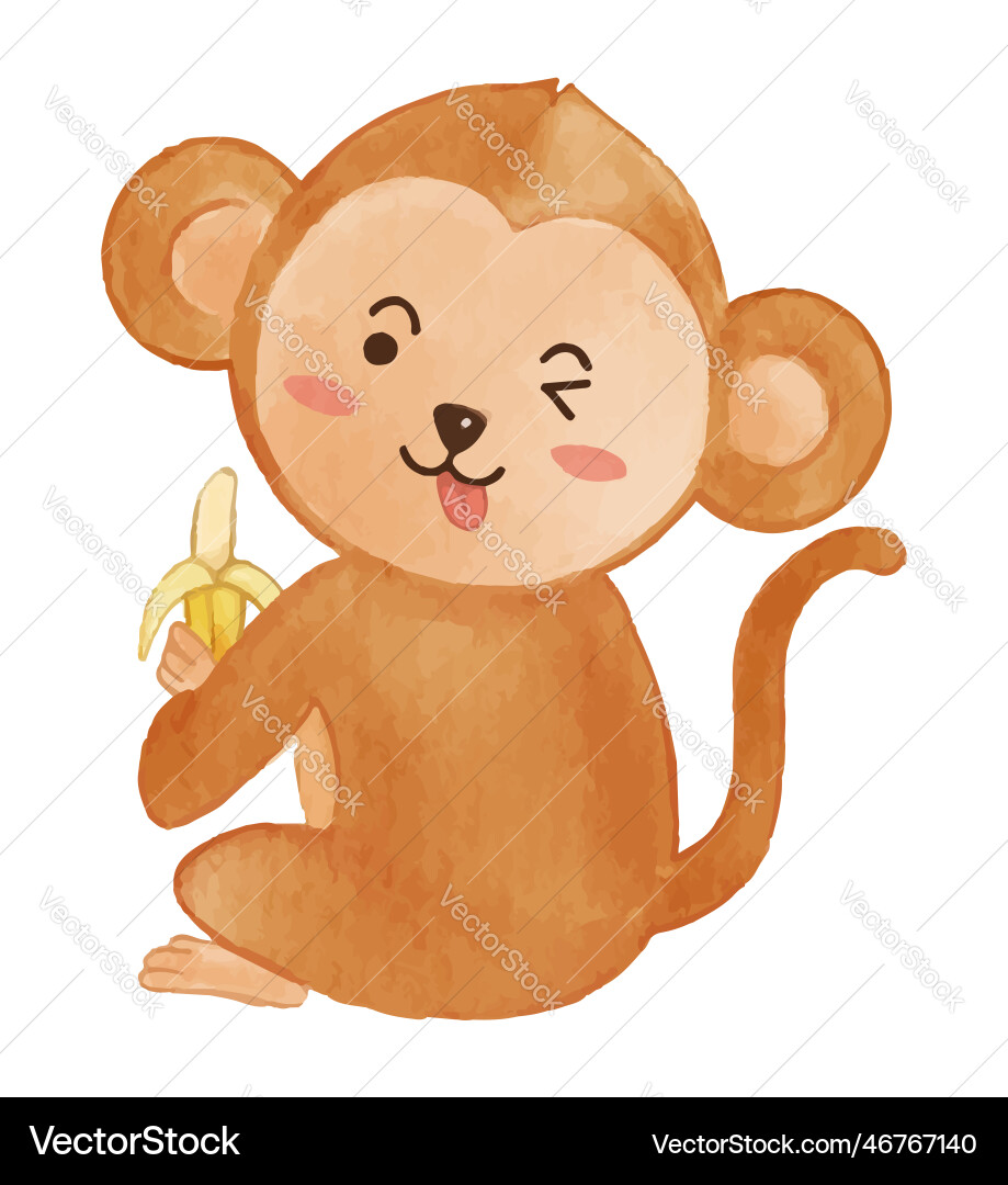 Monkey isst Bananen Aquarell Farbe Design Monkey isst Bananen Aquarell Farbe Design vektorbild