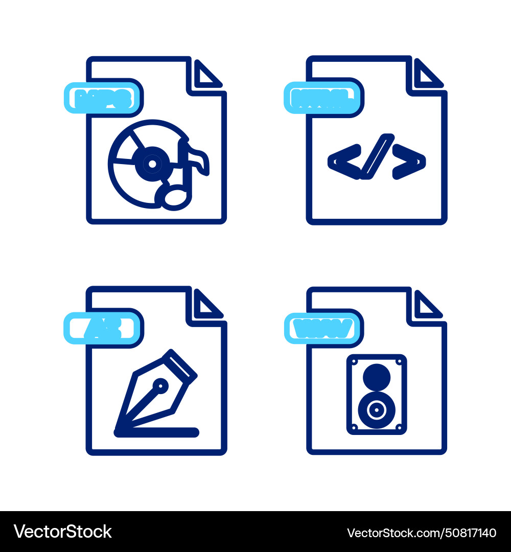 Set line wav file document ai html and mp3 icon Set line wav file document ai html and mp3 icon vector image