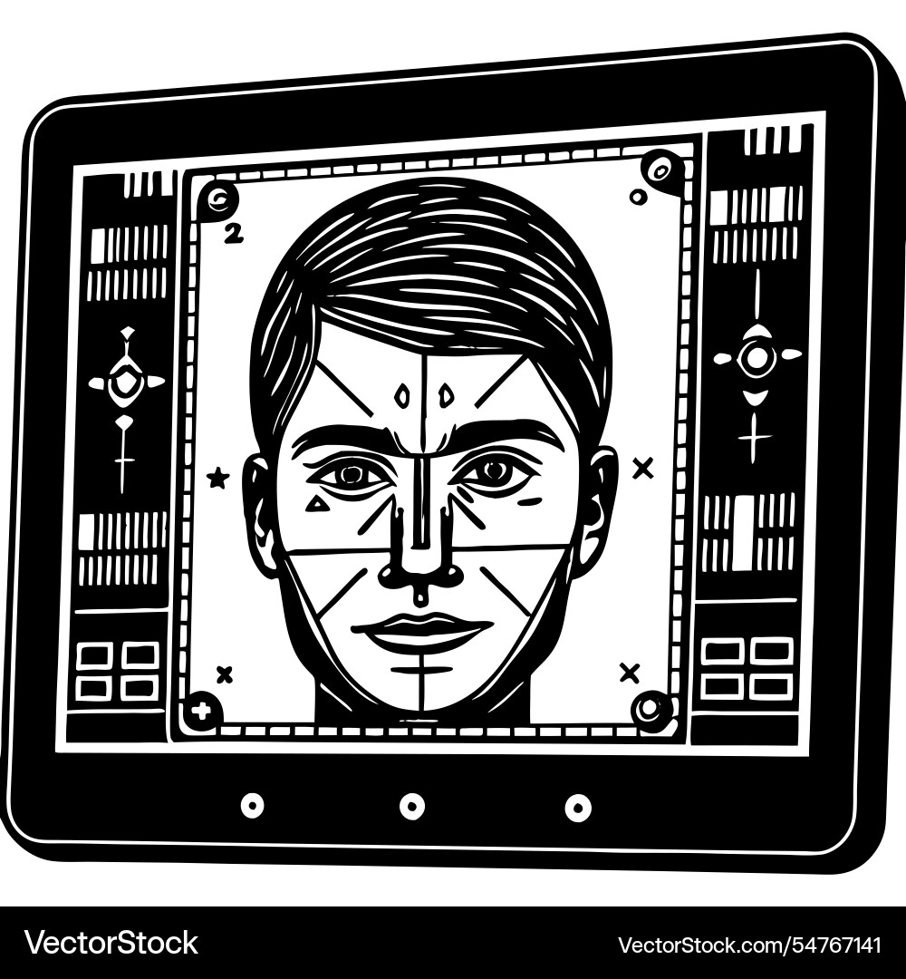Face recognition software silhouettes visualizing vector image