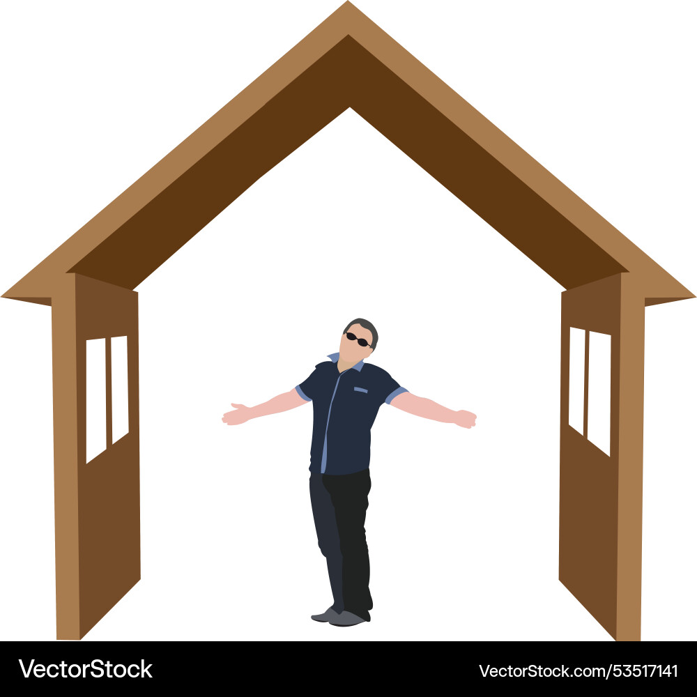 Man standing under house frame smiling with open Vector Image