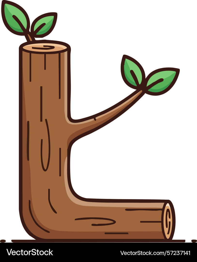 Tree branch with green leaves simple cartoon style Vector Image