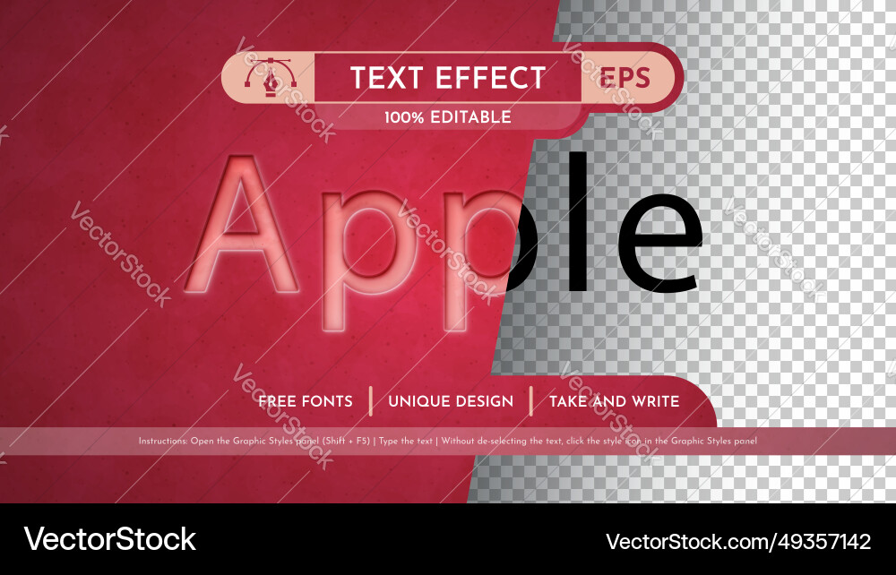 Apple embossed - editable text effect font style vector image