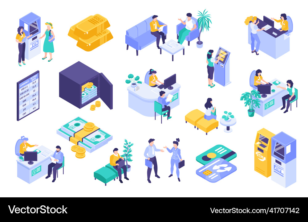 Bank isometric set Royalty Free Vector Image - VectorStock