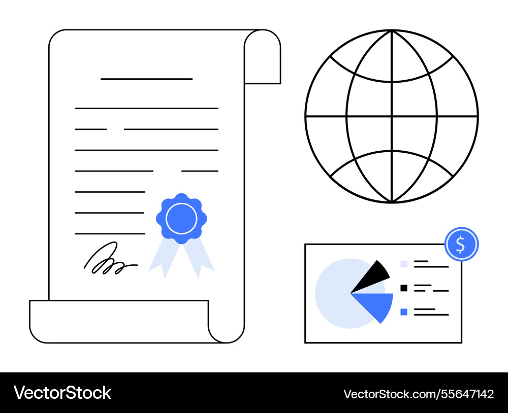 Certification document with a seal global network Certification document with a seal global network vector image