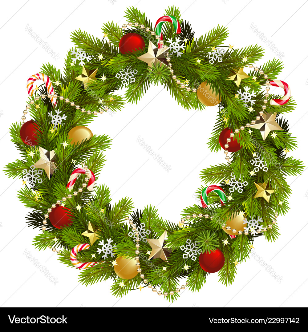 Christmas fir wreath with golden stars vector image