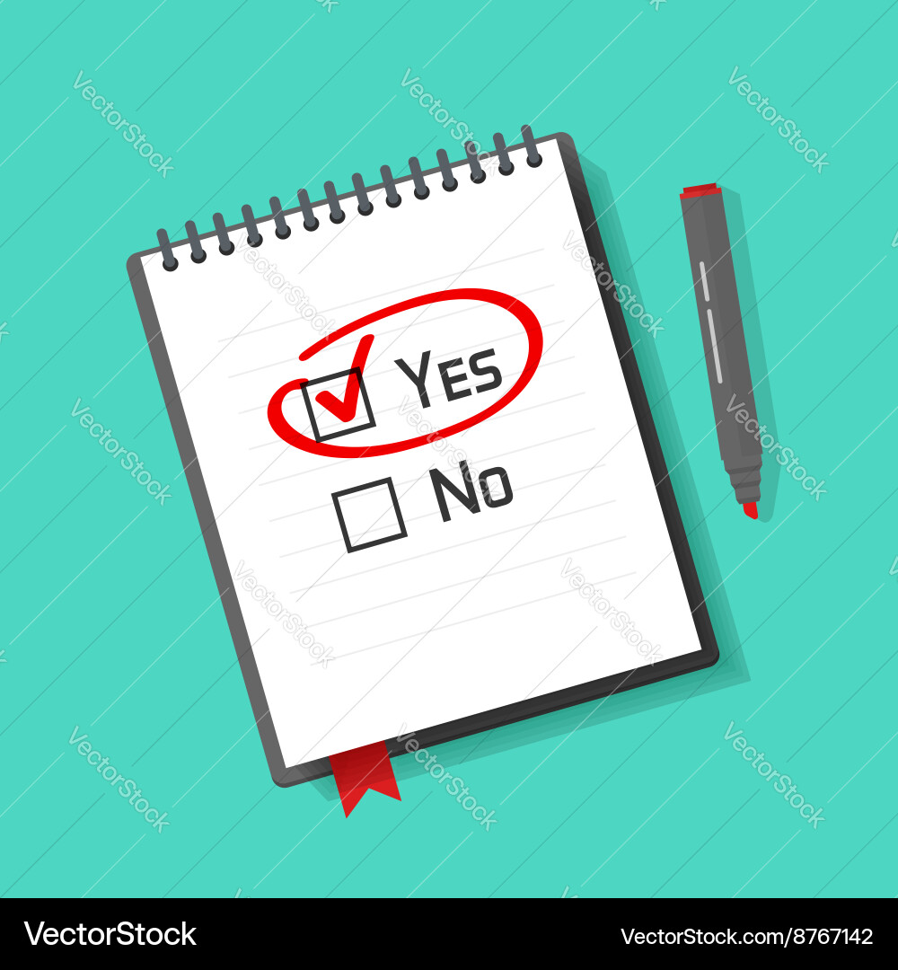 Yes no checked with red marker line on notebook vector image