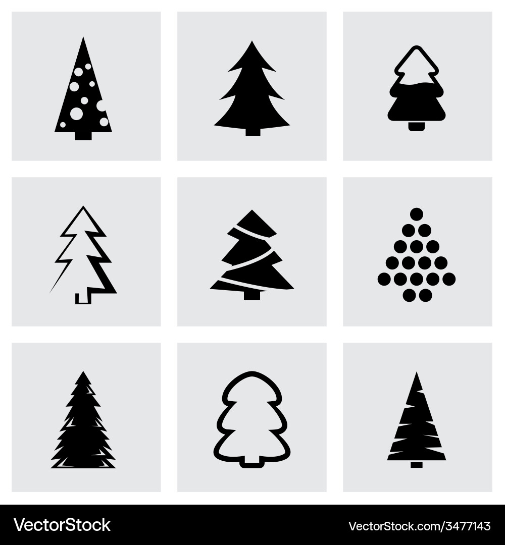 Black christmas trees icon set vector image