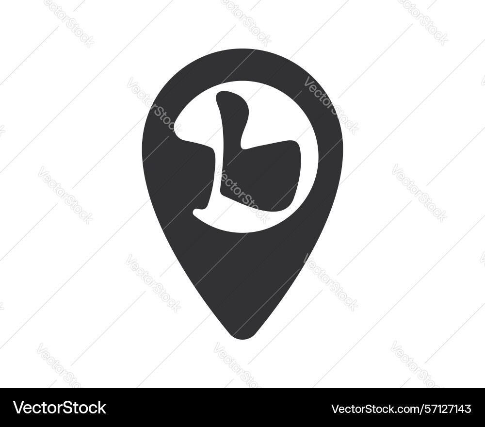 Dark grey location pointer with a thumbsup vector image