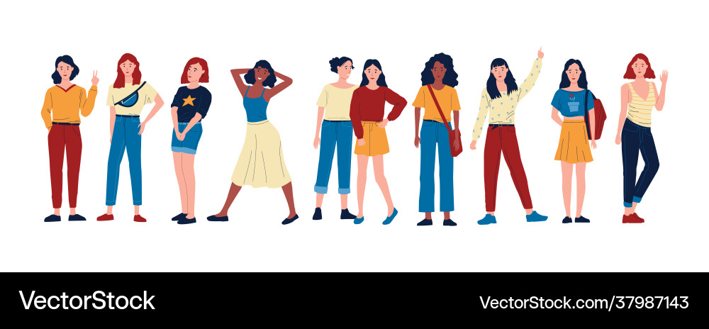Diverse women cartoon group happy female Diverse women cartoon group happy female vector image