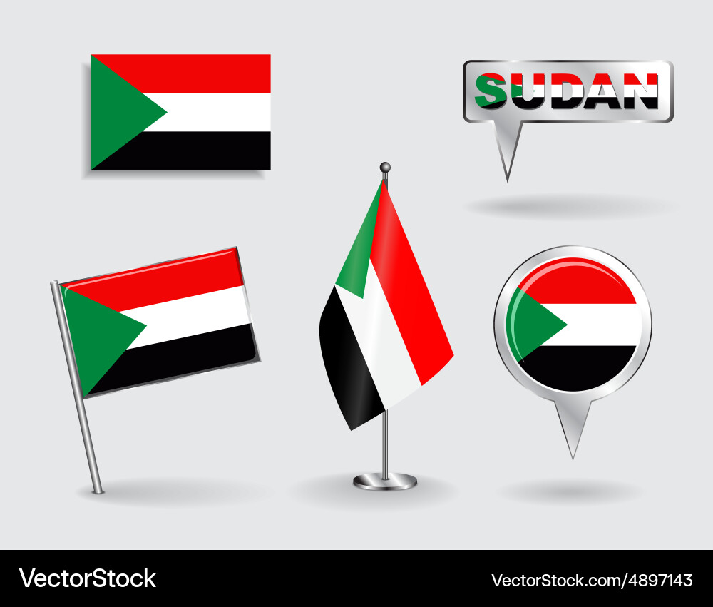 Sudanesischer Pin & Map Point Flaggen vektorbild