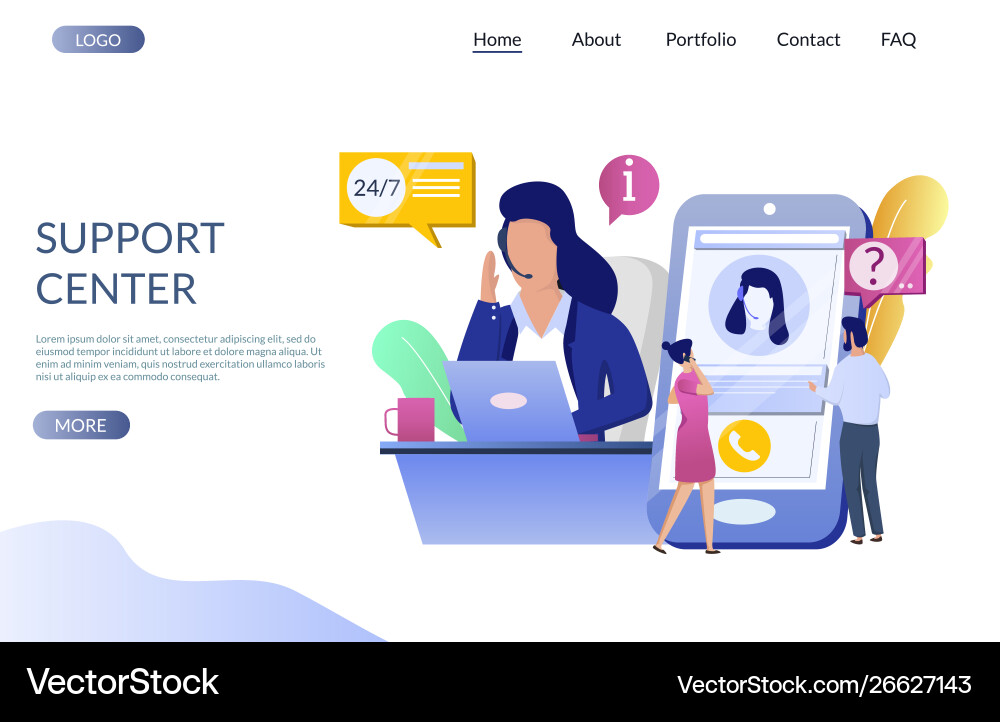 Support Center Website Landing Page vector image