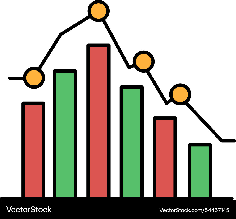 A graph with red and green bars showing A graph with red and green bars showing vector image