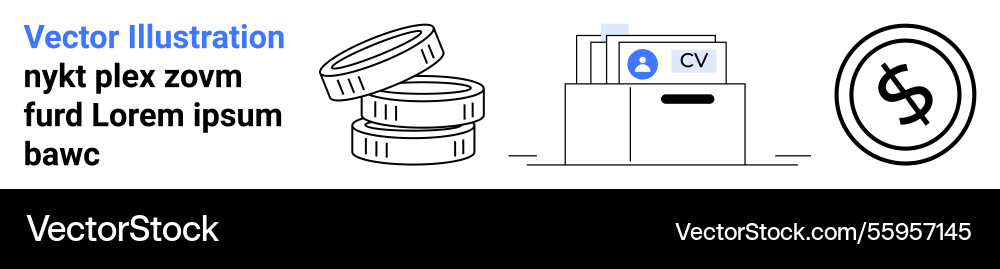 Coin stack document folder with cv and dollar Coin stack document folder with cv and dollar vector image