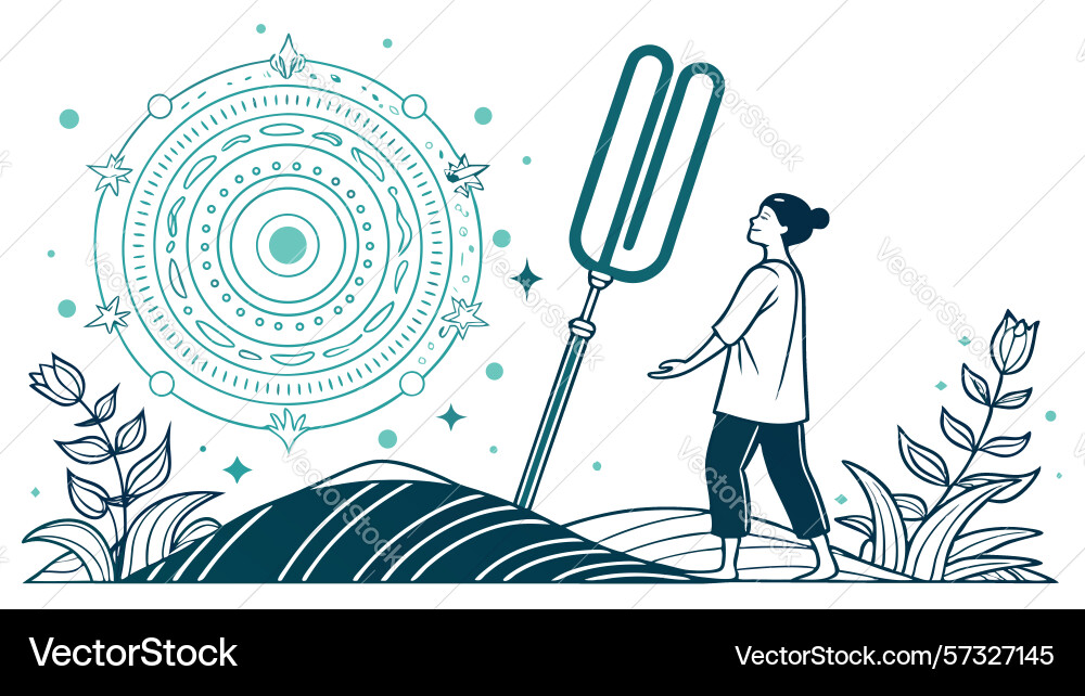 Man with tuning fork and abstract design design vector image