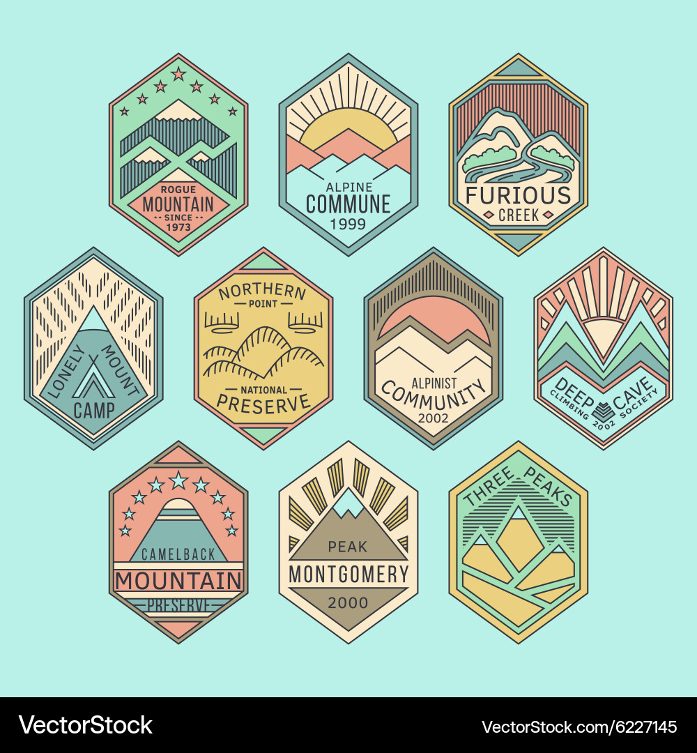 Mountain badges linear color Royalty Free Vector Image
