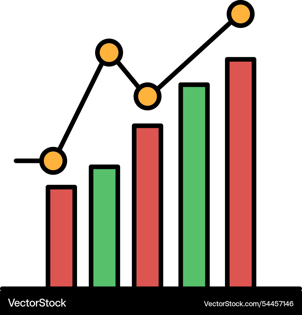 A graph with red and green bars showing A graph with red and green bars showing vector image