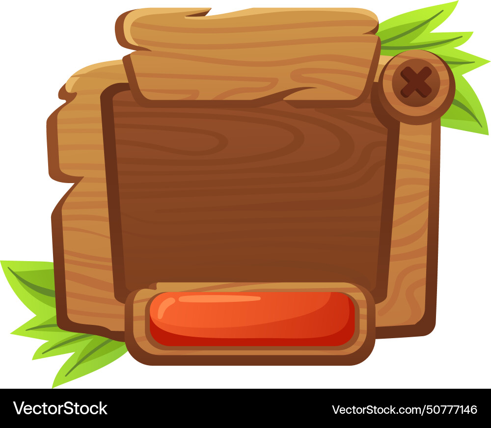 Cartoon game window template with wooden texture Vector Image