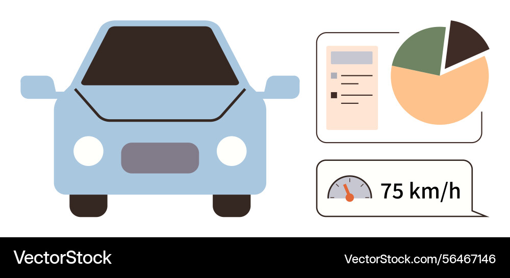 Front view of car with performance data pie chart Front view of car with performance data pie chart vector image