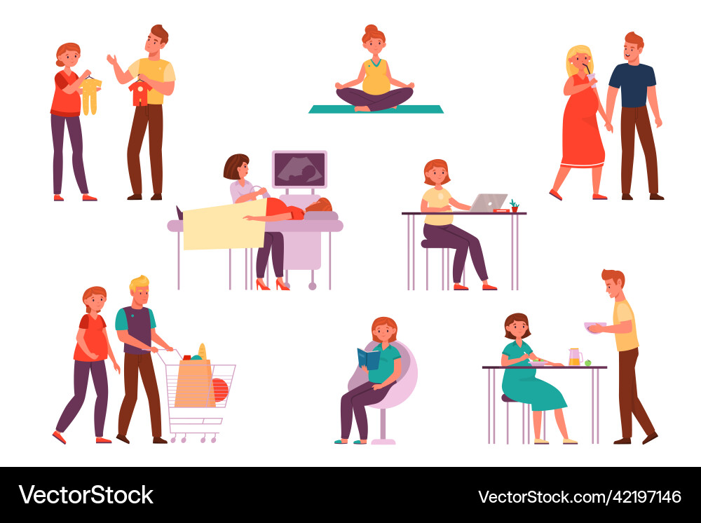 Pregnant woman with husband cartoon young family Pregnant woman with husband cartoon young family vector image