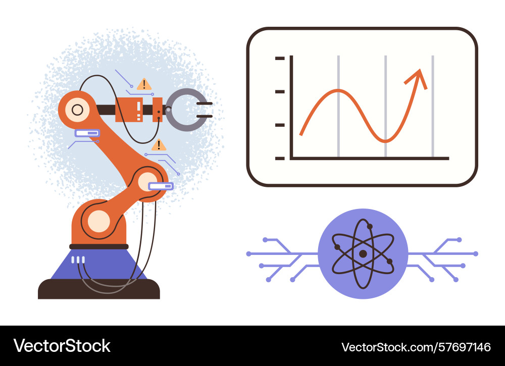 Robotic arm operating with data analysis Robotic arm operating with data analysis vector image