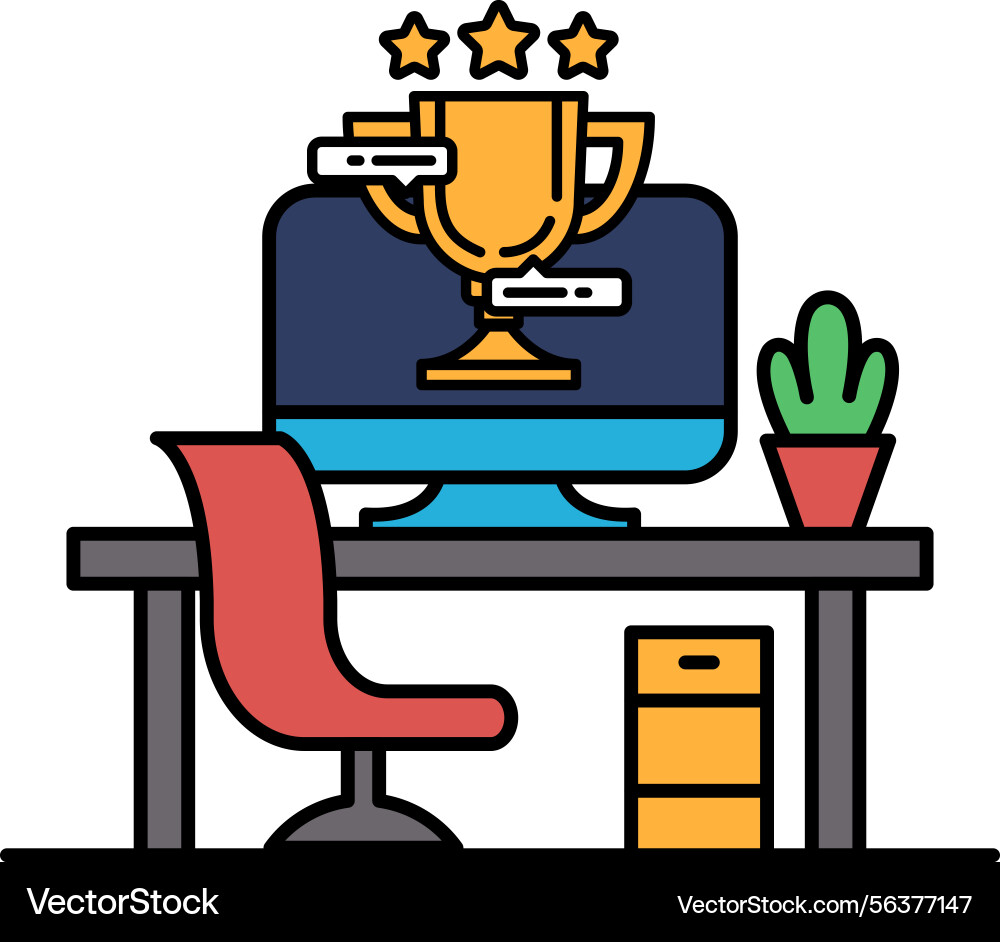A computer monitor sits on desk with red A computer monitor sits on desk with red vector image