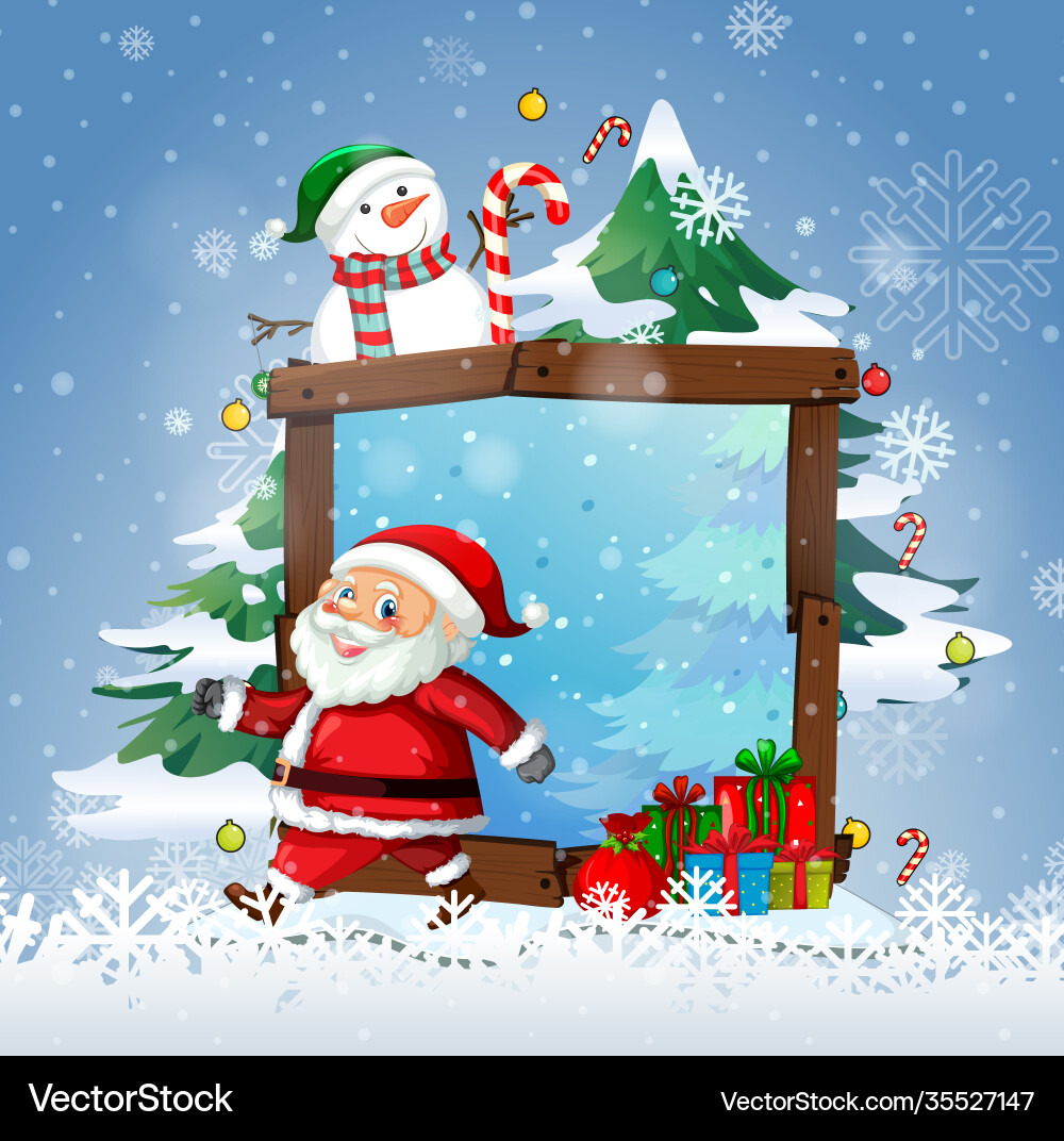 Blank wooden frame with santa claus and cute Blank wooden frame with santa claus and cute vector image