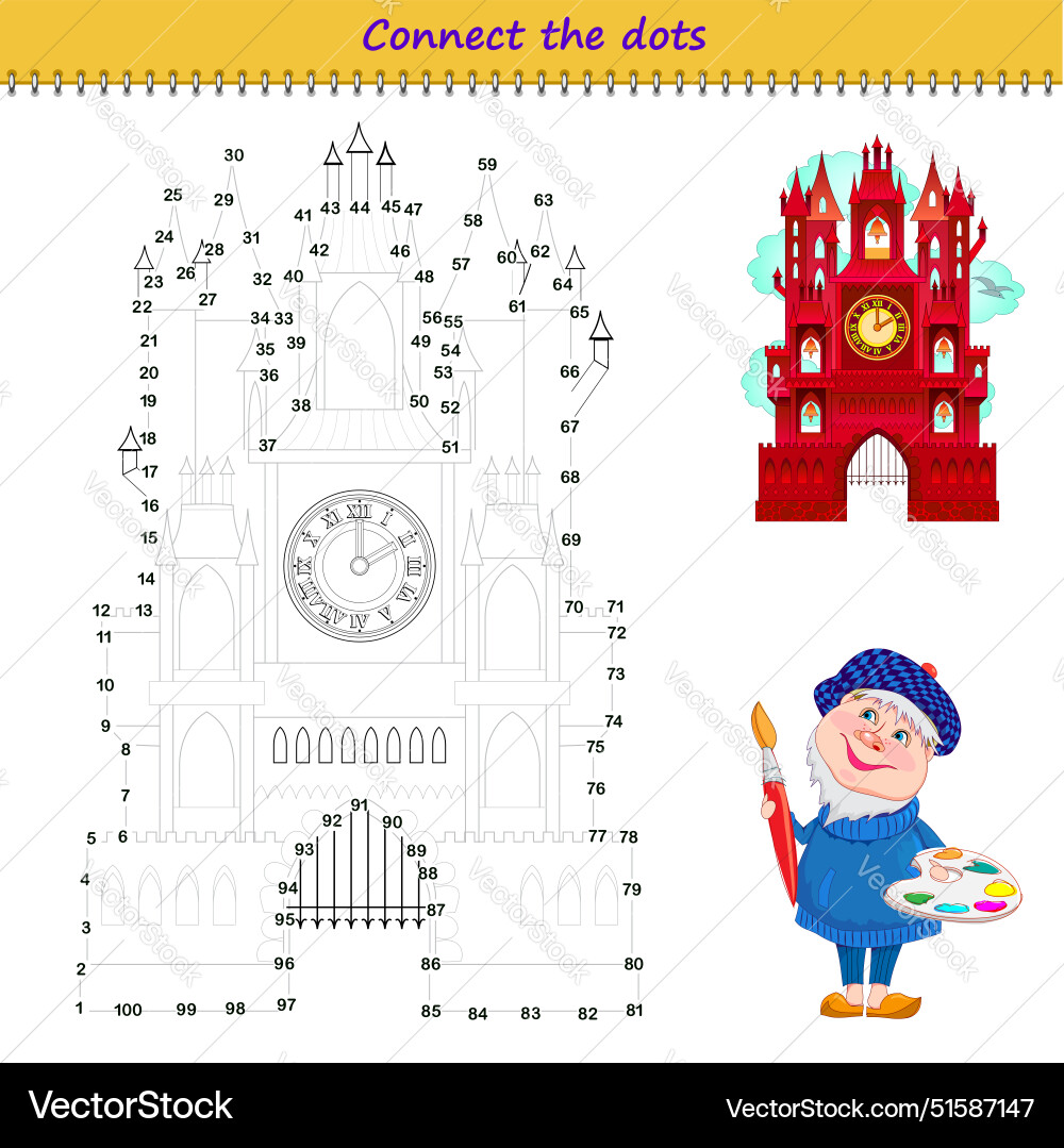 Connect the dots from 1 to 100 and draw vector image