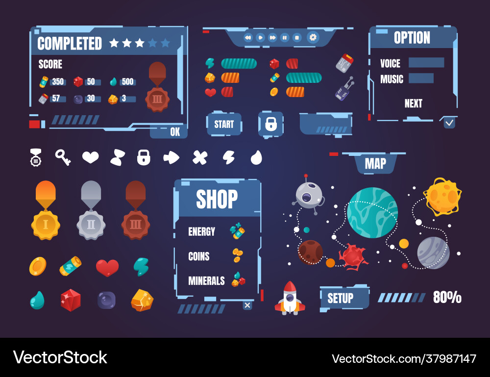 Game ui kit cartoon interface menu elements Game ui kit cartoon interface menu elements vector image